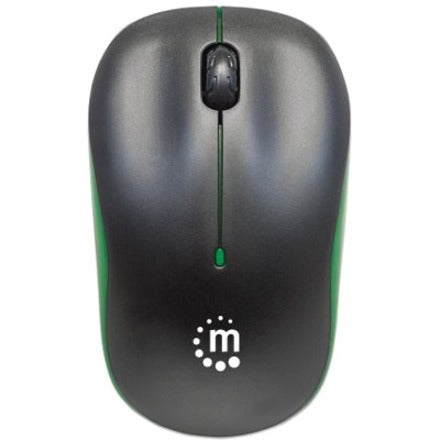 Manhattan Success Wireless Mouse, Black/Green, 1000dpi, 2.4Ghz (up to 10m), USB, Optical, Three Button with Scroll Wheel, USB micro receiver, AA battery (included), Low friction base, Three Year Warranty, Blister 179393