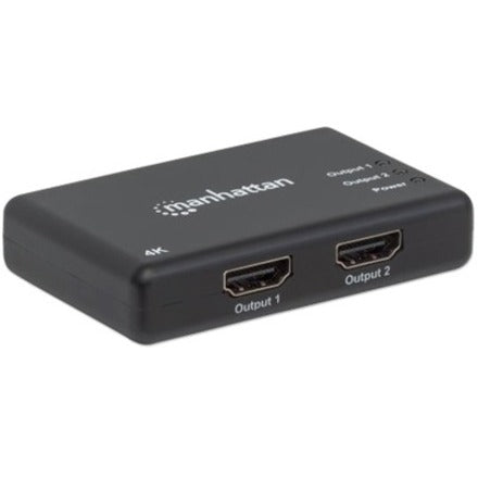 Manhattan HDMI Splitter 2-Port , 4K@30Hz, Displays output from x1 HDMI source to x2 HD displays (same output to both displays), AC Powered (cable 0.9m), Black, Three Year Warranty, Retail Box (With Euro 2-pin plug) 207669