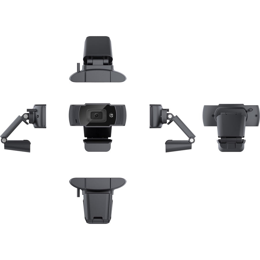 Manhattan USB Webcam, Two Megapixels, 1080p Full HD, USB-A, Integrated Microphone, Adjustable Clip Base, 30 frame per second, Black, Three Year Warranty, Box 462006
