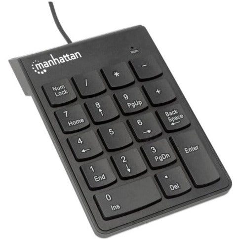 Manhattan Numeric Keypad, Wired, USB-A, 18 Full Size Keys, Black, Membrane Key Switches, Windows and Mac, Three Year Warranty, Blister 176354