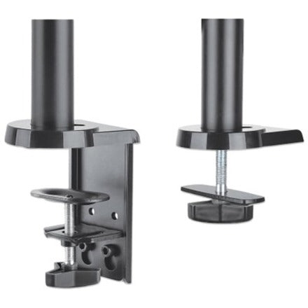 Manhattan TV & Monitor Mount, Desk, Full Motion (Gas Spring), 2 screens, Screen Sizes: 10-27" , Black, Clamp or Grommet Assembly, Dual Screen, VESA 75x75 to 100x100mm, Max 8kg (each), Lifetime Warranty 461597