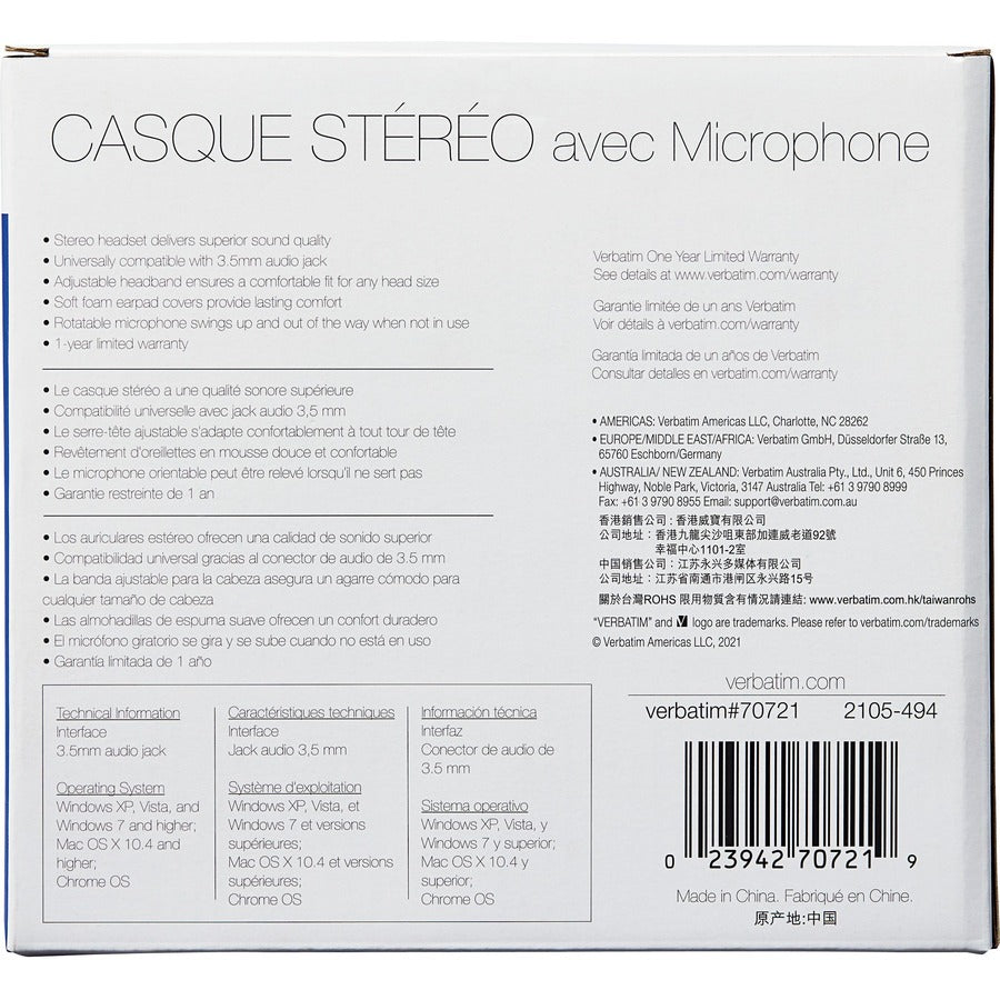 Casque stéréo Verbatim avec microphone 70721