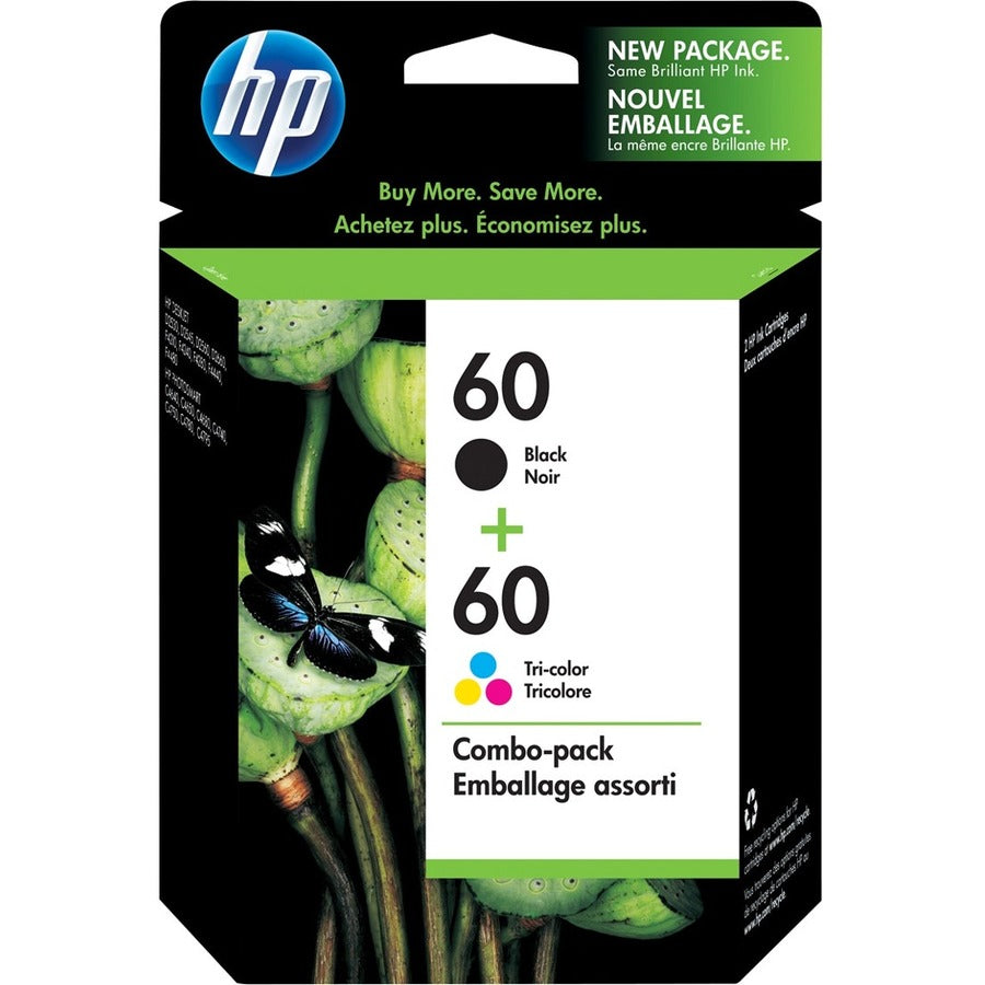 Cartouche d'encre jet d'encre authentique HP 60 - Noir, tricolore - 2 / Paquet N9H63FN#140