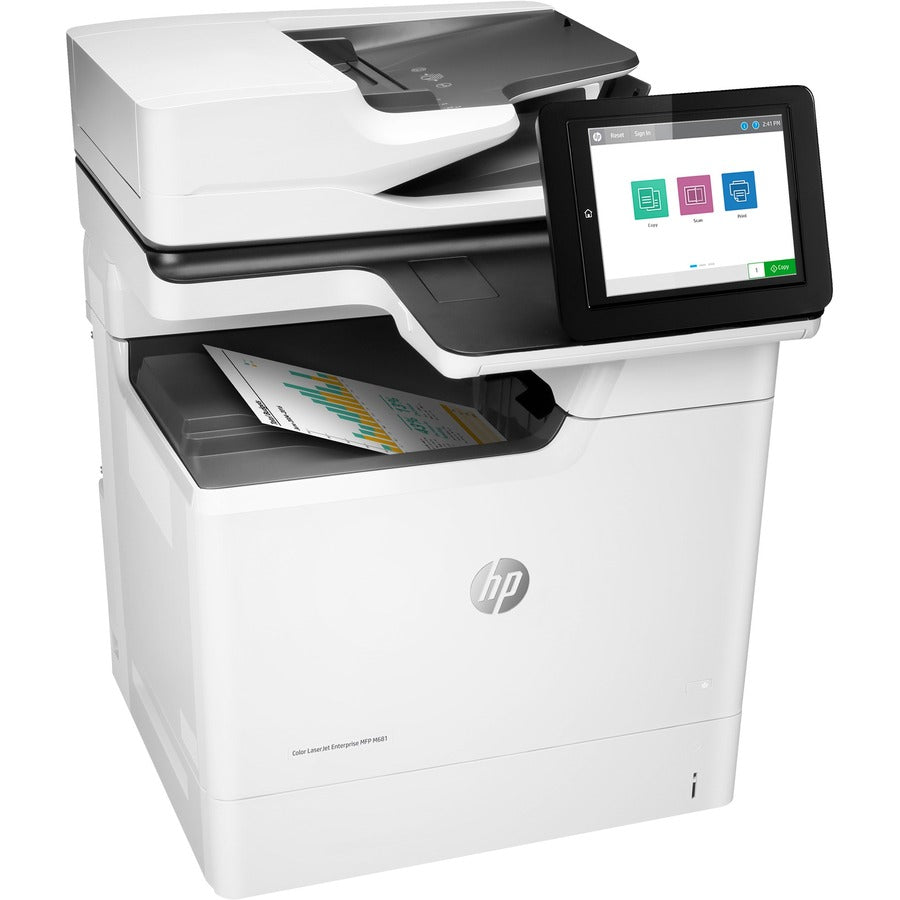 HP LaserJet M681 M681dh Laser Multifunction Printer-Color-Copier/Scanner-50 ppm Mono/50 ppm Color Print-1200x1200 Print-Automatic Duplex Print-100000 Pages Monthly-650 sheets Input-Color Scanner-600 Optical Scan-Gigabit Ethernet J8A10A#BGJ