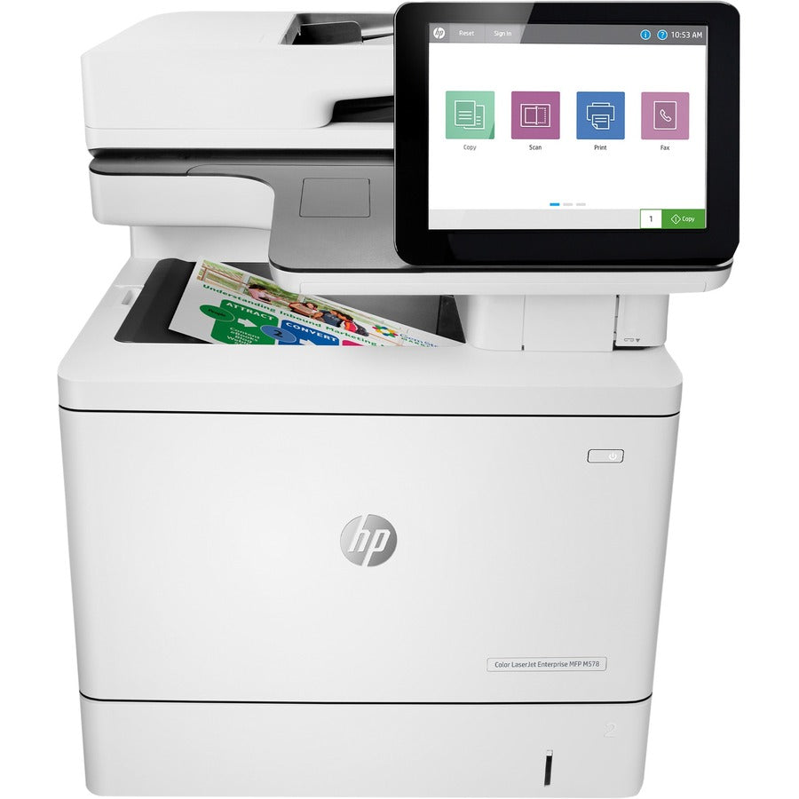 HP LaserJet M578 M578f Laser Multifunction Printer-Color-Copier/Fax/Scanner-40 ppm Mono/Color Print-1200x1200 Print-Automatic Duplex Print-80000 Pages Monthly-650 sheets Input-Color Scanner-600 Optical Scan-Color Fax-Gigabit Ethernet 7ZU86A#BGJ