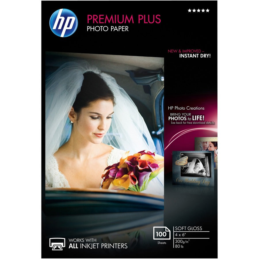 Papier photo brillant doux HP Premium Plus 4 x 6 CR666A