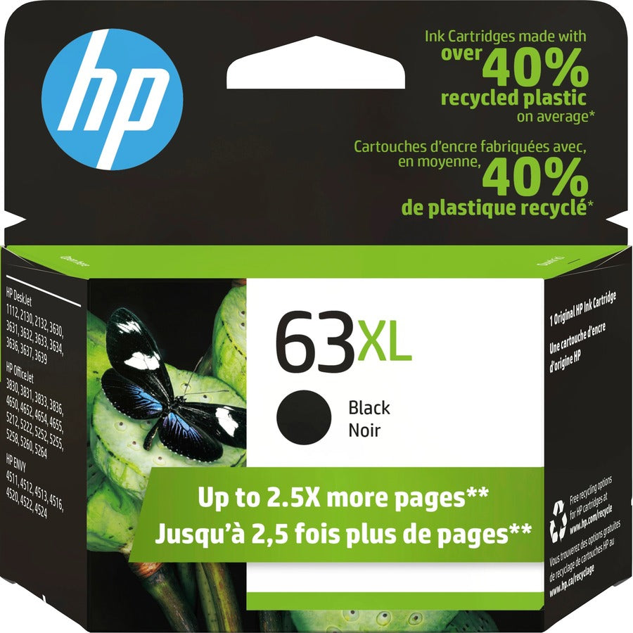 HP 63XL Original High Yield Inkjet Ink Cartridge - Black - 2 Pack F6U64AN#140-2PK