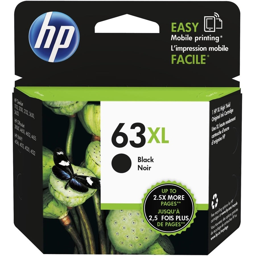 HP 63XL Original High Yield Inkjet Ink Cartridge - Black - 2 Pack F6U64AN#140-2PK