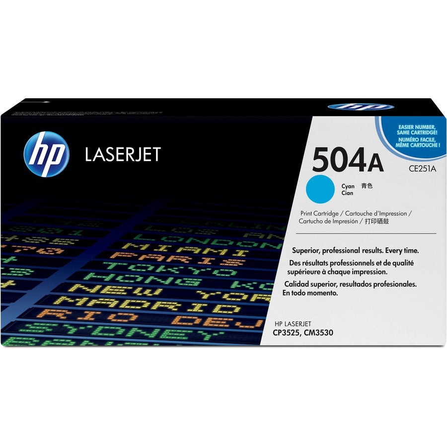 Cartouche de toner laser originale HP 504A (CE251A) à rendement standard - Paquet unique - Cyan - 1 de chaque CE251A