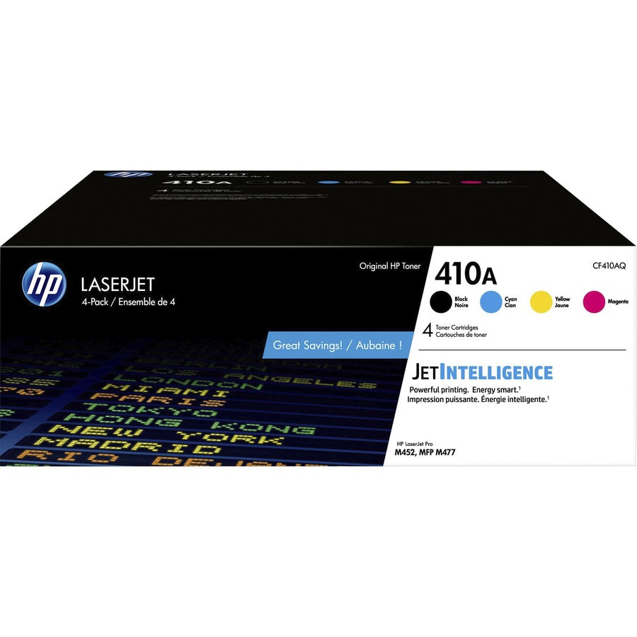 Cartouche de toner laser originale HP 410A (CF410AQ) - Pack combiné - Noir, Cyan, Magenta, Jaune - 4 / Carton CF410AQ