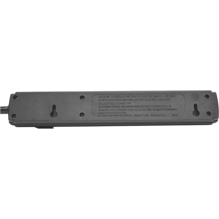 Tripp Lite Power Strip 6 Outlet NEMA 5-15R AC 6 ' Cord 5-15P Black Housing - NEMA 5-15P - 6 x NEMA 5-15R - 6 ft Cord - 15 A Current - 120 V AC Voltage - 1875 W - Wall-mountable/Desk-mountable PS66B