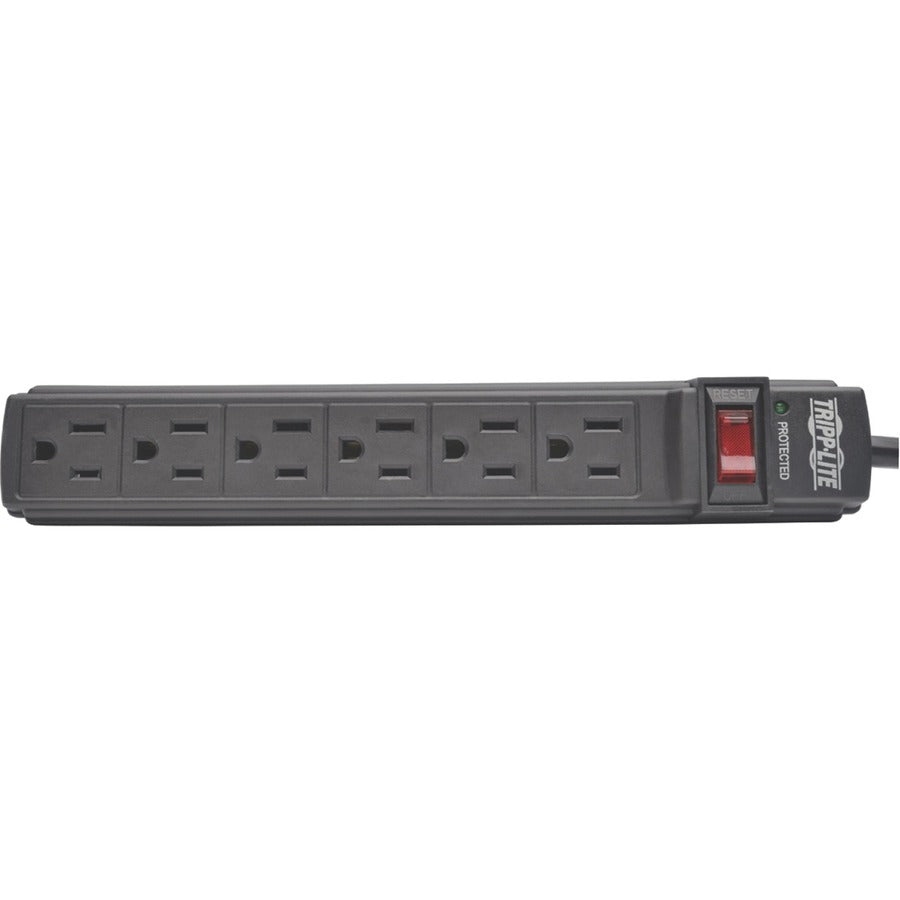 Tripp Lite Power Strip 6 Outlet NEMA 5-15R AC 6 ' Cord 5-15P Black Housing - NEMA 5-15P - 6 x NEMA 5-15R - 6 ft Cord - 15 A Current - 120 V AC Voltage - 1875 W - Wall-mountable/Desk-mountable PS66B