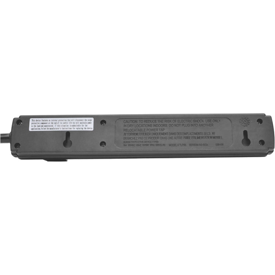 Tripp Lite Power Strip 6 Outlet NEMA 5-15R AC 6 ' Cord 5-15P Black Housing - NEMA 5-15P - 6 x NEMA 5-15R - 6 ft Cord - 15 A Current - 120 V AC Voltage - 1875 W - Wall-mountable/Desk-mountable PS66B