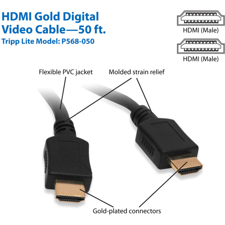 Tripp Lite 50ft Standard Speed HDMI Cable Digital Video with Audio 4K x 2K M/M 50' P568-050