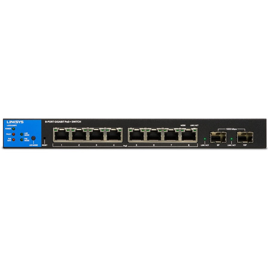 Switch PoE+ Gigabit géré à 8 ports Linksys avec 2 liaisons montantes SFP 1G LGS310MPC
