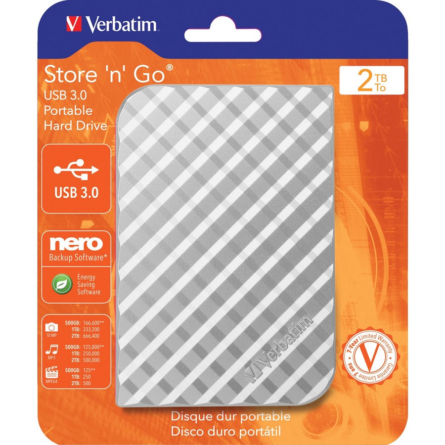 Disque dur portable Verbatim Store 'n' Go de 2 To, USB 3.0 - Argent diamant 99375
