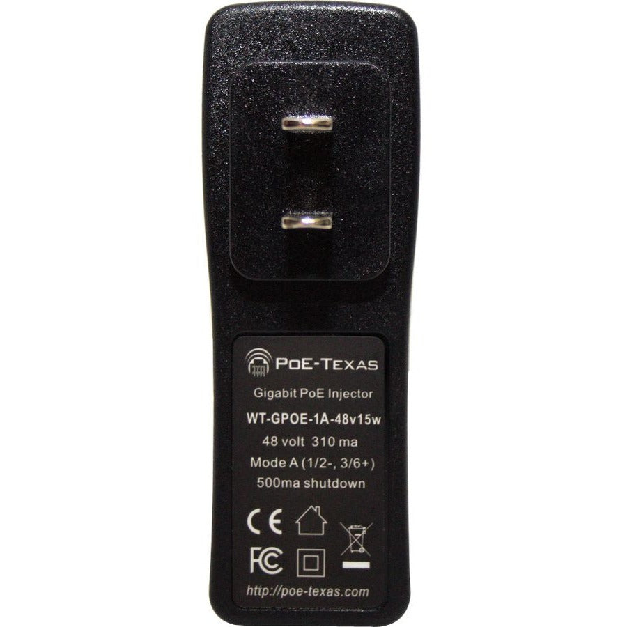 Injecteur PoE VisionTek à port unique Gigabit Mode A avec sortie 48 volts 15 watts 600009
