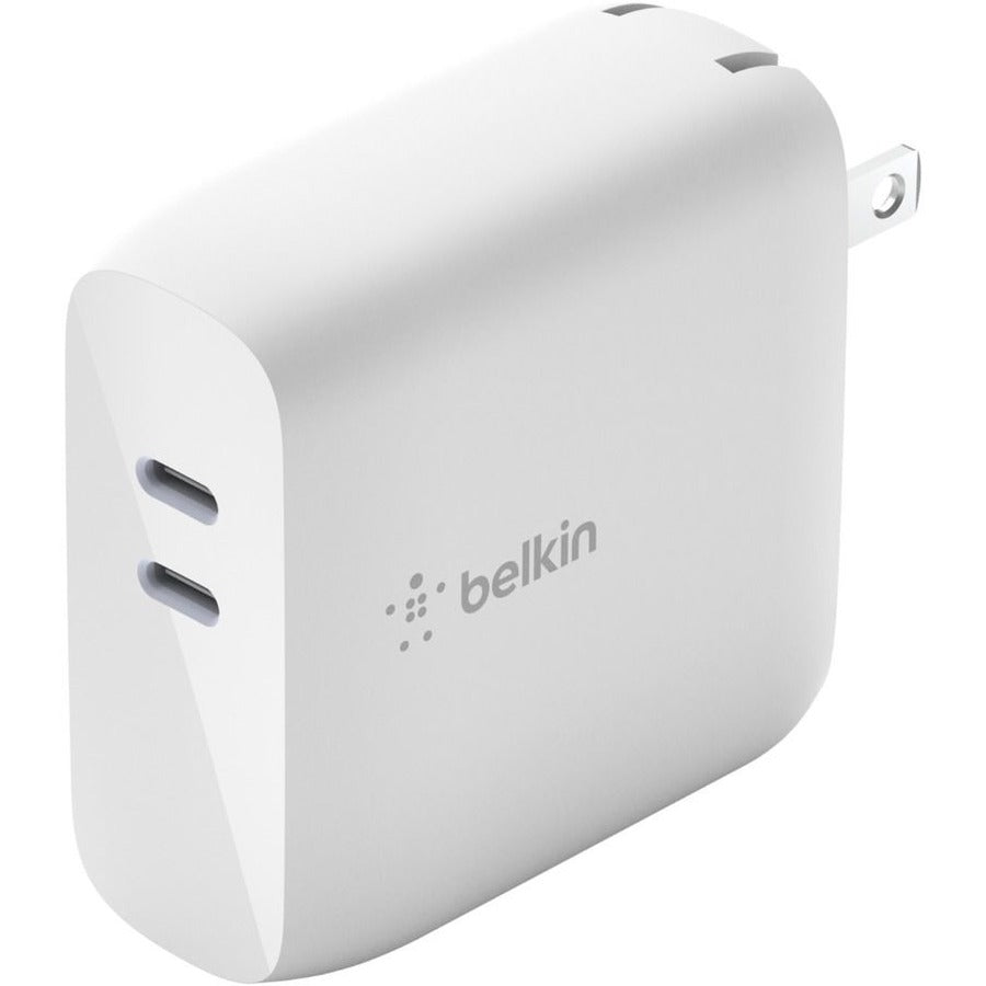 Belkin BoostCharge Dual USB-C GaN Wall Charger 68W + Câble USB-C Chargement pour ordinateur portable Chromebook - Adaptateur secteur WCH003DQ2MWH-B6