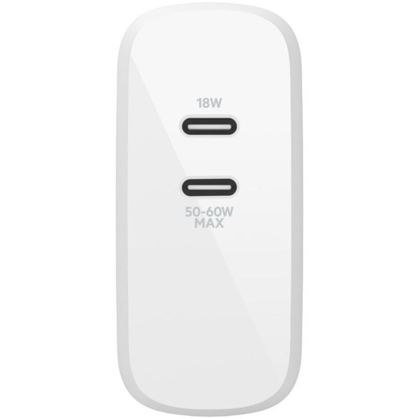 Belkin BoostCharge Dual USB-C GaN Wall Charger 68W + Câble USB-C Chargement pour ordinateur portable Chromebook - Adaptateur secteur WCH003DQ2MWH-B6