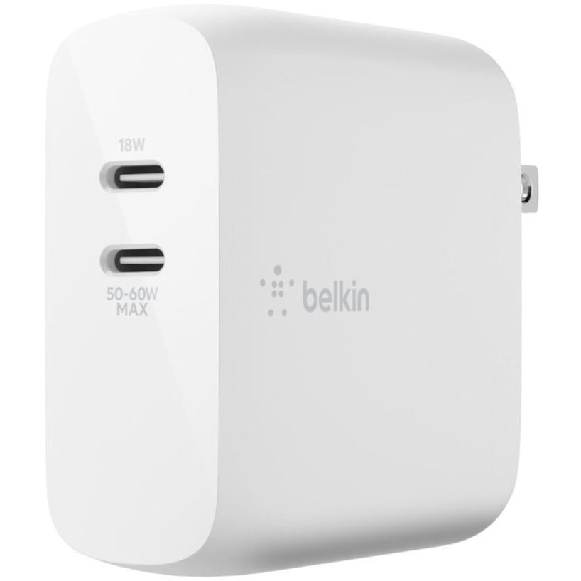 Belkin BoostCharge Dual USB-C GaN Wall Charger 68W + Câble USB-C Chargement pour ordinateur portable Chromebook - Adaptateur secteur WCH003DQ2MWH-B6