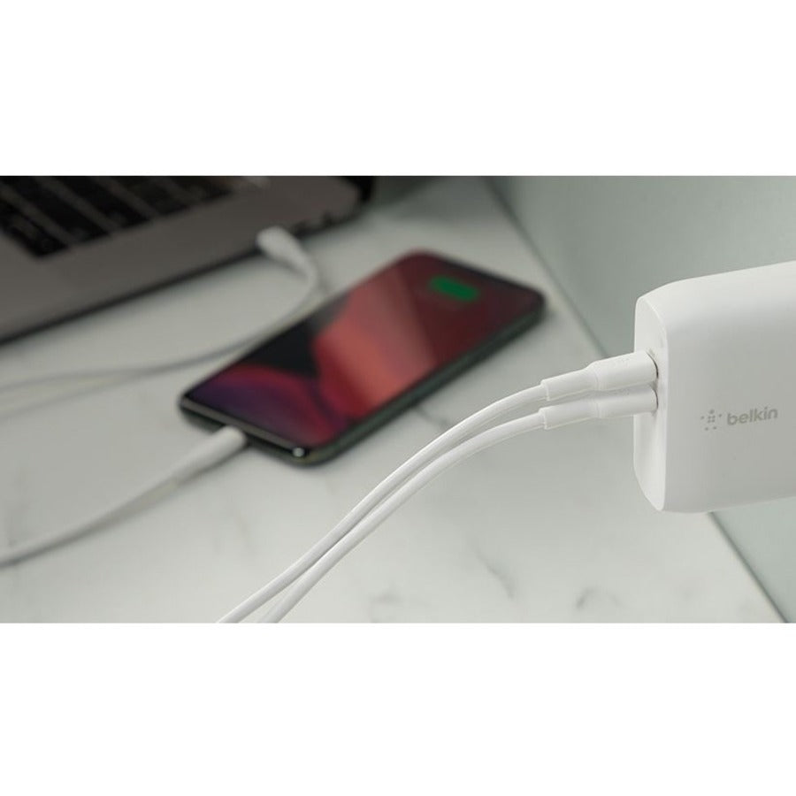 Belkin BoostCharge Dual USB-C GaN Wall Charger 68W + Câble USB-C Chargement pour ordinateur portable Chromebook - Adaptateur secteur WCH003DQ2MWH-B6