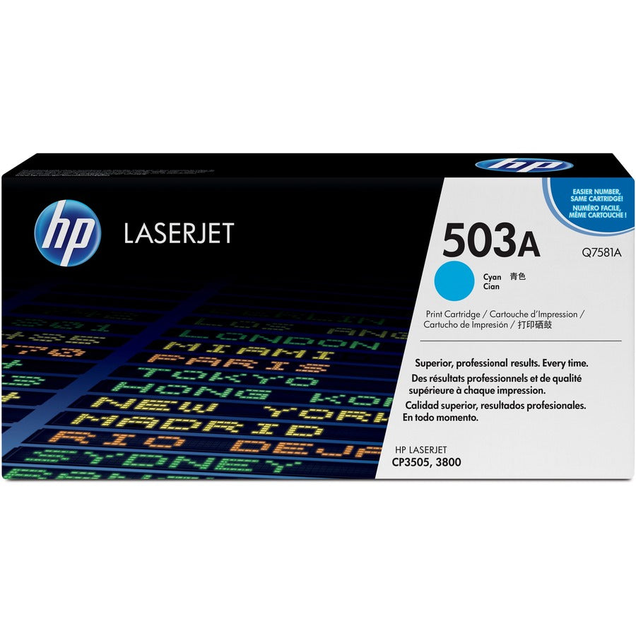 Cartouche de toner laser originale HP 503A (Q7581A) - Paquet unique - Cyan - 1 de chaque Q7581A