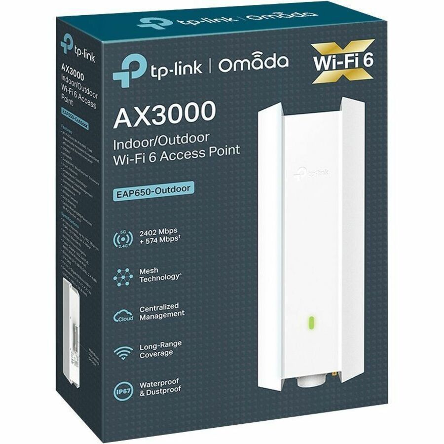 TP-Link Omada EAP650-Outdoor Dual Band IEEE 802.11 a/b/g/n/ac/ax 3 Gbit/s Wireless Access Point - Indoor/Outdoor EAP650-OUTDOOR