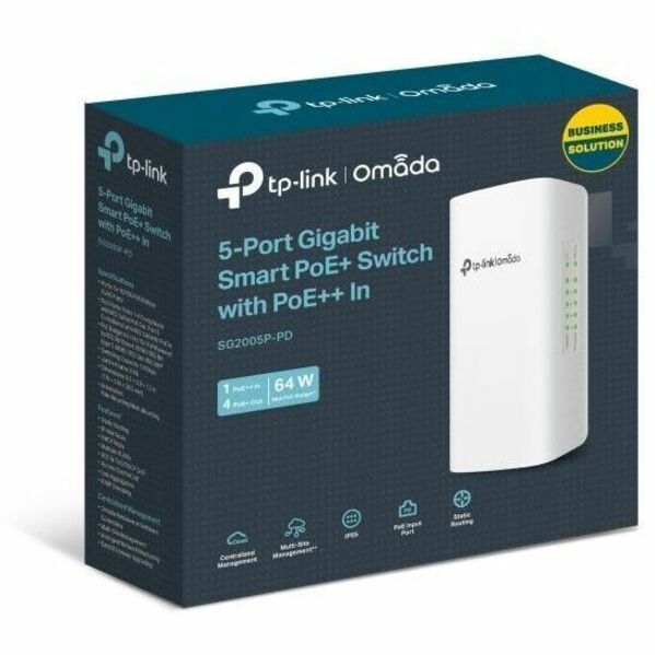 Switch intelligent Gigabit TP-Link Omada 5 ports avec entrée PoE++ 1 port et sortie PoE+ 4 ports SG2005P-PD