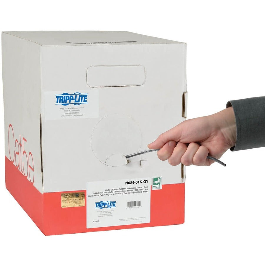 Câble PVC Tripp Lite by Eaton Cat5e 350 MHz à noyau solide pour plénum, gris, 1 000 pieds N024-01K-GY
