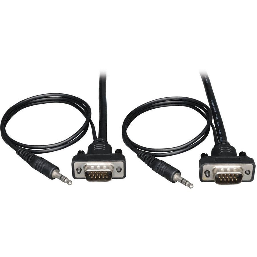 Câble de moniteur coaxial VGA Tripp Lite 6 pieds profil bas avec audio et RVB haute résolution HD15 3,5 mm M/M 6' P504-006-SM