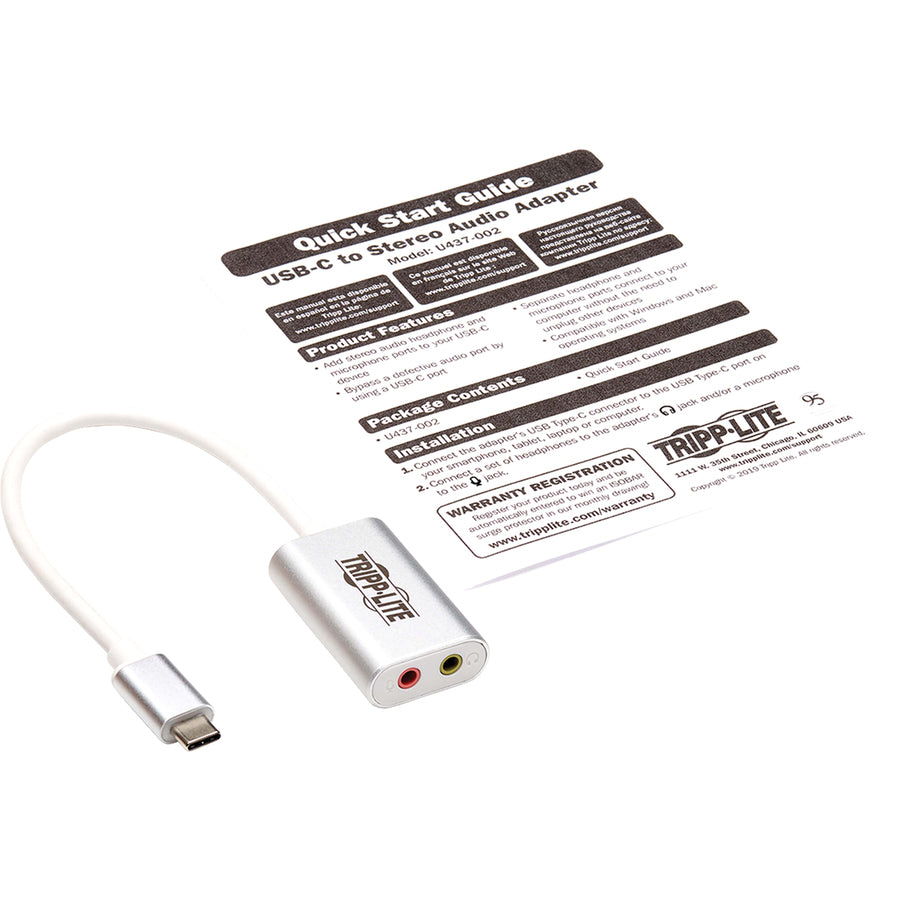 Tripp Lite by Eaton USB-C to 3.5 mm Stereo Audio Adapter - USB 2.0, Silver U437-002