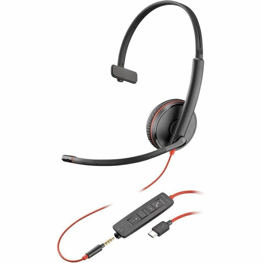 Casque monaural USB-C Poly Blackwire 3215 + prise 3,5 mm + adaptateur USB-C/A 8X227AA