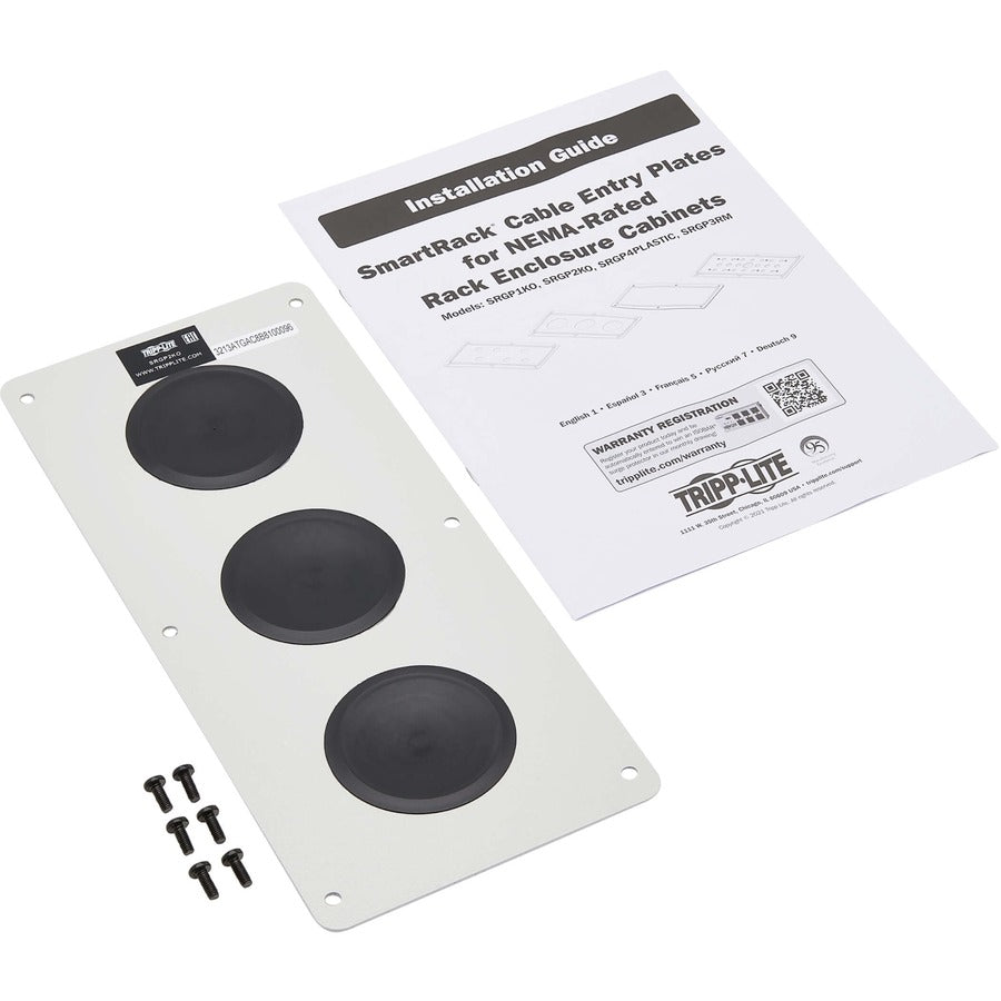 Tripp Lite by Eaton SmartRack Cable Gland Plate for NEMA-Rated Enclosure Cabinets, 3 Ports (2 in.) SRGP2KO