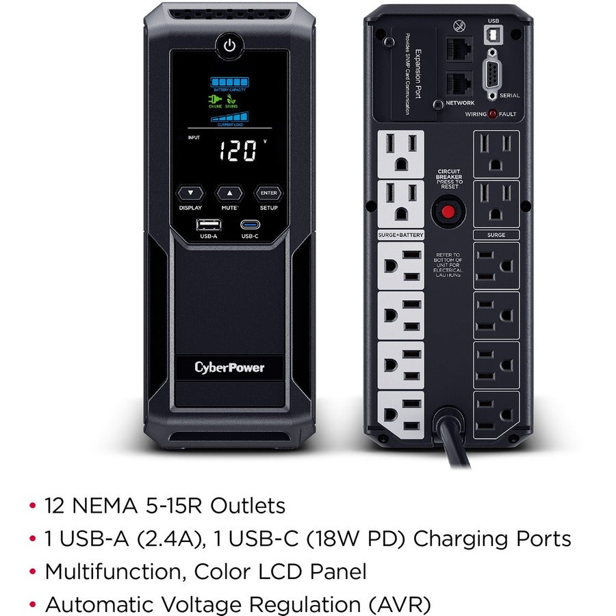 CyberPower Intelligent LCD BRG1500AVRLD2 1500VA Mini-tower UPS BRG1500AVRLCD2