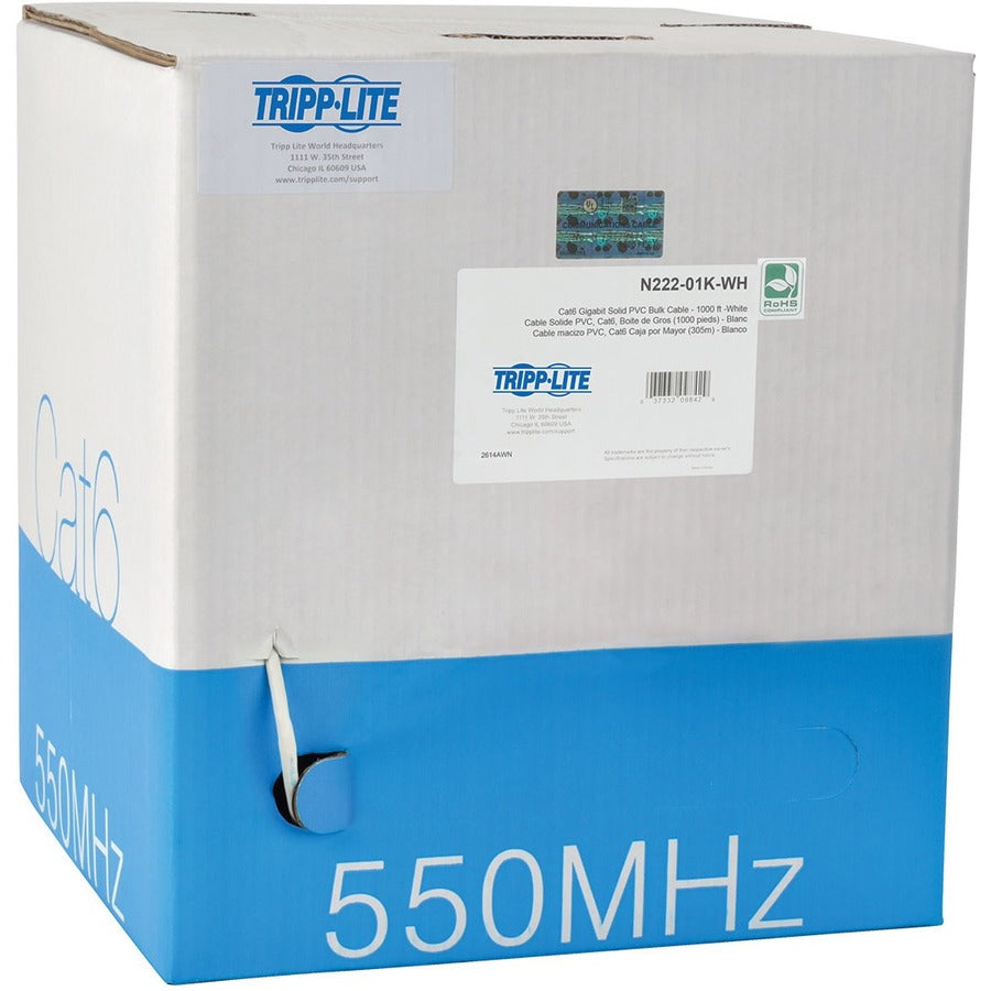 Tripp Lite by Eaton Cat6 Gigabit Bulk Solid-Core PVC Cable, White, 1000 ft N222-01K-WH
