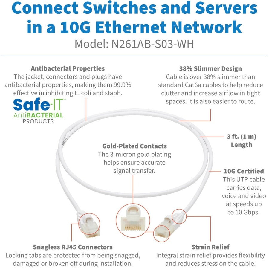 Tripp Lite Safe-IT N261AB-S03-WH Cat.6a UTP Network Cable N261AB-S03-WH