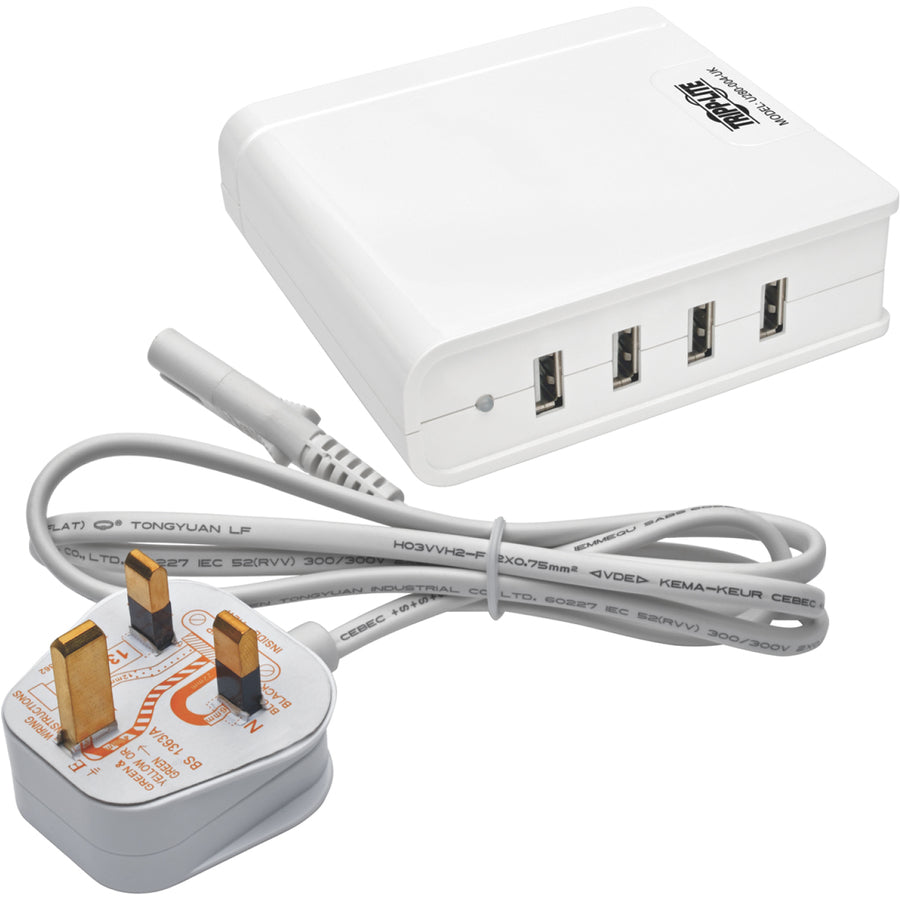Station de charge USB Tripp Lite by Eaton 4 ports, sortie chargeur USB 5 V 6 A/30 W, version britannique U280-004-UK
