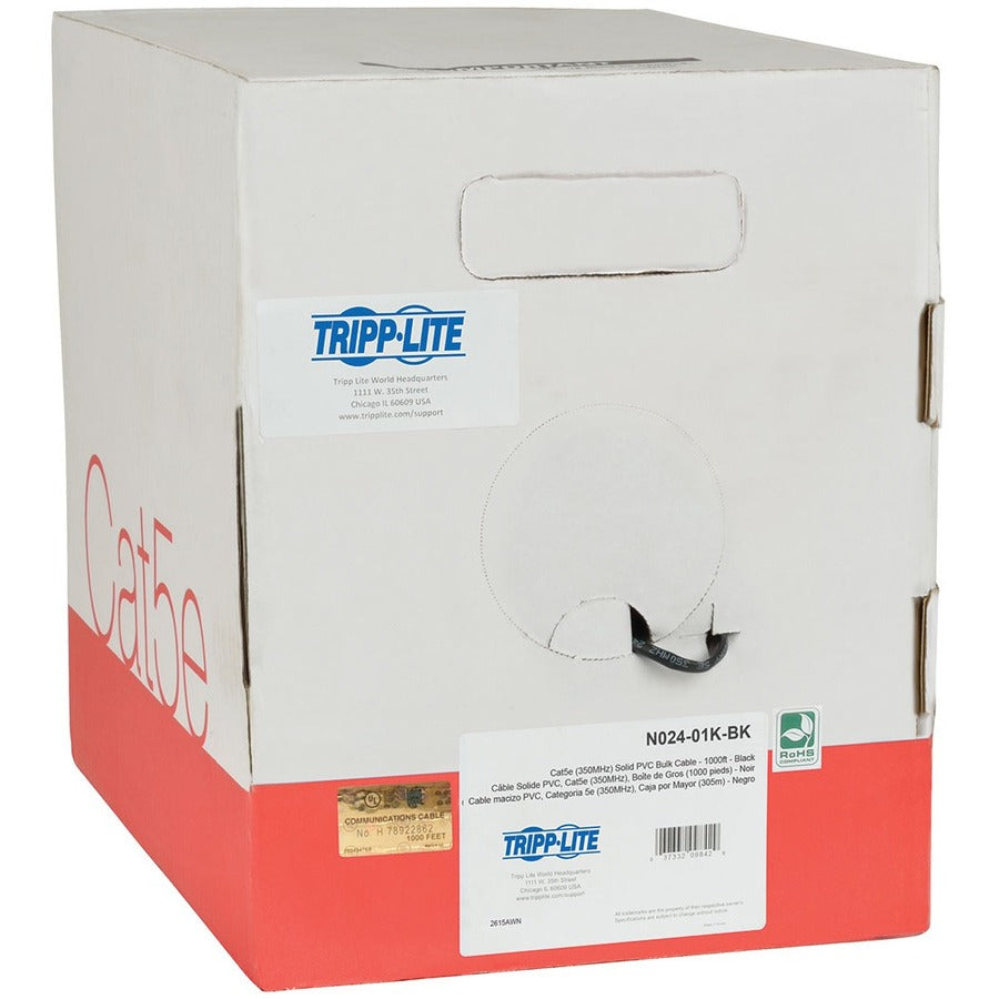 Tripp Lite by Eaton Câble PVC Cat5e 350 MHz à noyau solide pour plénum, noir, 1 000 pi N024-01K-BK