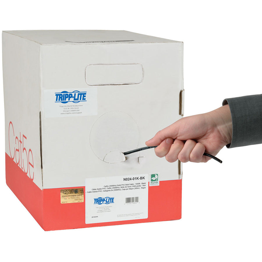 Tripp Lite by Eaton Câble PVC Cat5e 350 MHz à noyau solide pour plénum, noir, 1 000 pi N024-01K-BK
