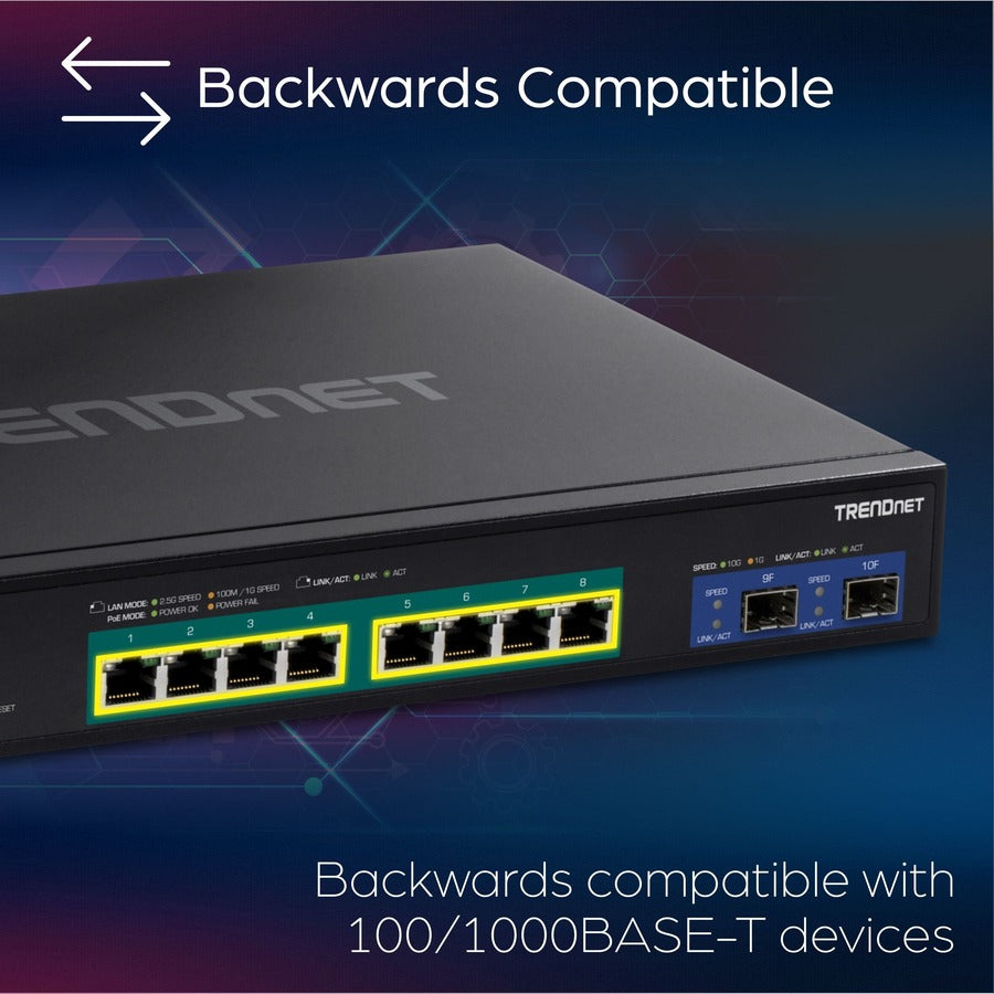 Commutateur Web intelligent PoE+ multi-Gig TRENDnet à 10 ports TPE-3102WS