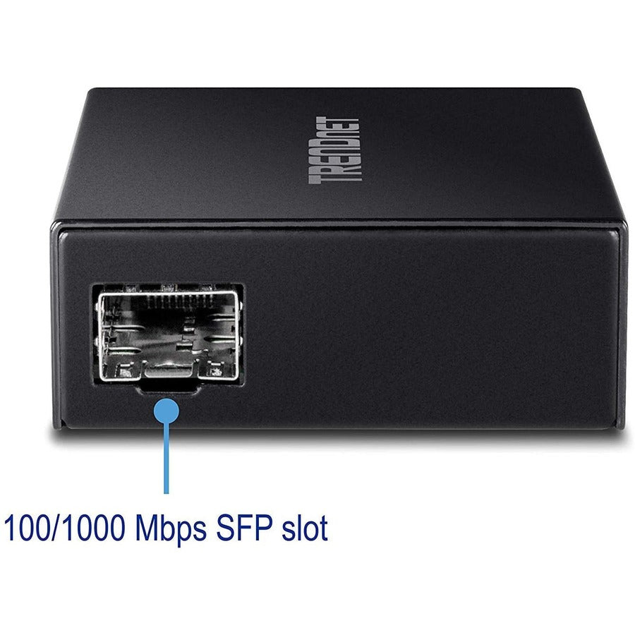 Convertisseur de média fibre TRENDnet 1000BASE-T vers SFP ; Convertisseur de média Gigabit Ethernet vers SFP ; Capacité de commutation de 4 Gbit/s ; TFC-GSFP TFC-GSFP
