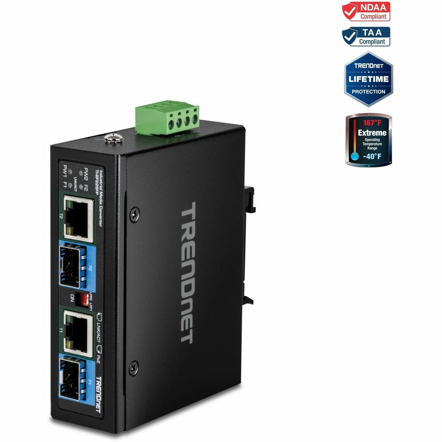 TRENDnet 2-Port Industrial SFP to Gigabit PoE++ Media Converter TI-BF22SFP