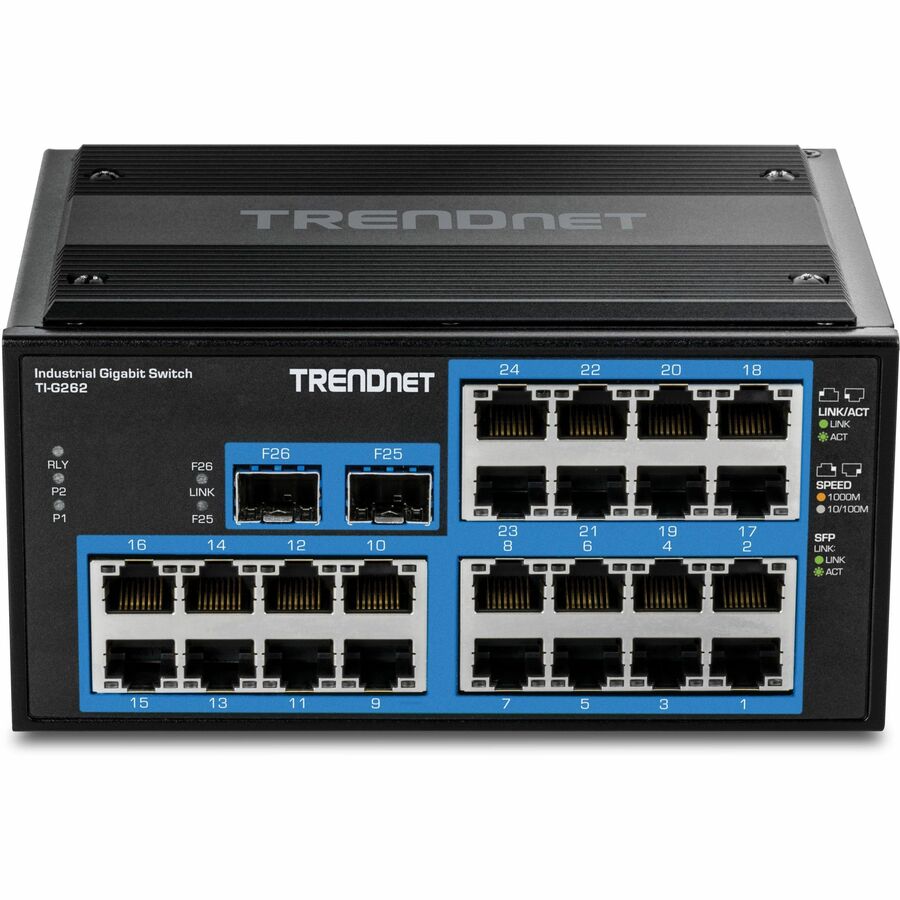 Commutateur industriel Gigabit sur rail DIN renforcé à 26 ports TRENDnet TI-G262