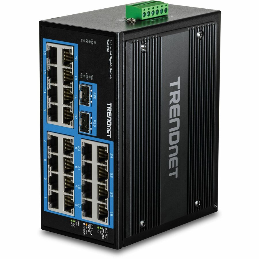 Commutateur industriel Gigabit sur rail DIN renforcé à 26 ports TRENDnet TI-G262