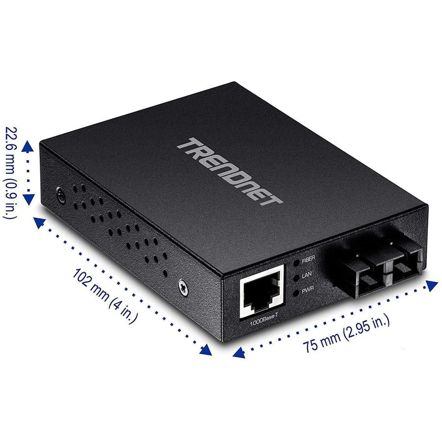 TRENDnet 1000Base-T to 1000Base-SX Multi-Mode SC Fiber Converter; Up to 550m (1800 ft.); 2 Gbps Switching Capacity; TFC-GMSC TFC-GMSC