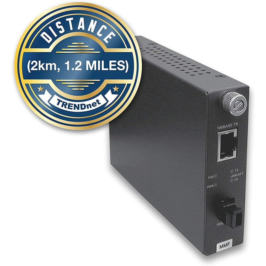 TRENDnet 100Base-TX to 100Base-FX Multi Mode MT-RJ Fiber Media Converter (2 Km /1.2 Miles); Multimode Fiber; Fiber to Ethernet Converter; RJ-45; MT-RJ Type Connector; Lifetime Protection; TFC-110MM TFC-110MM