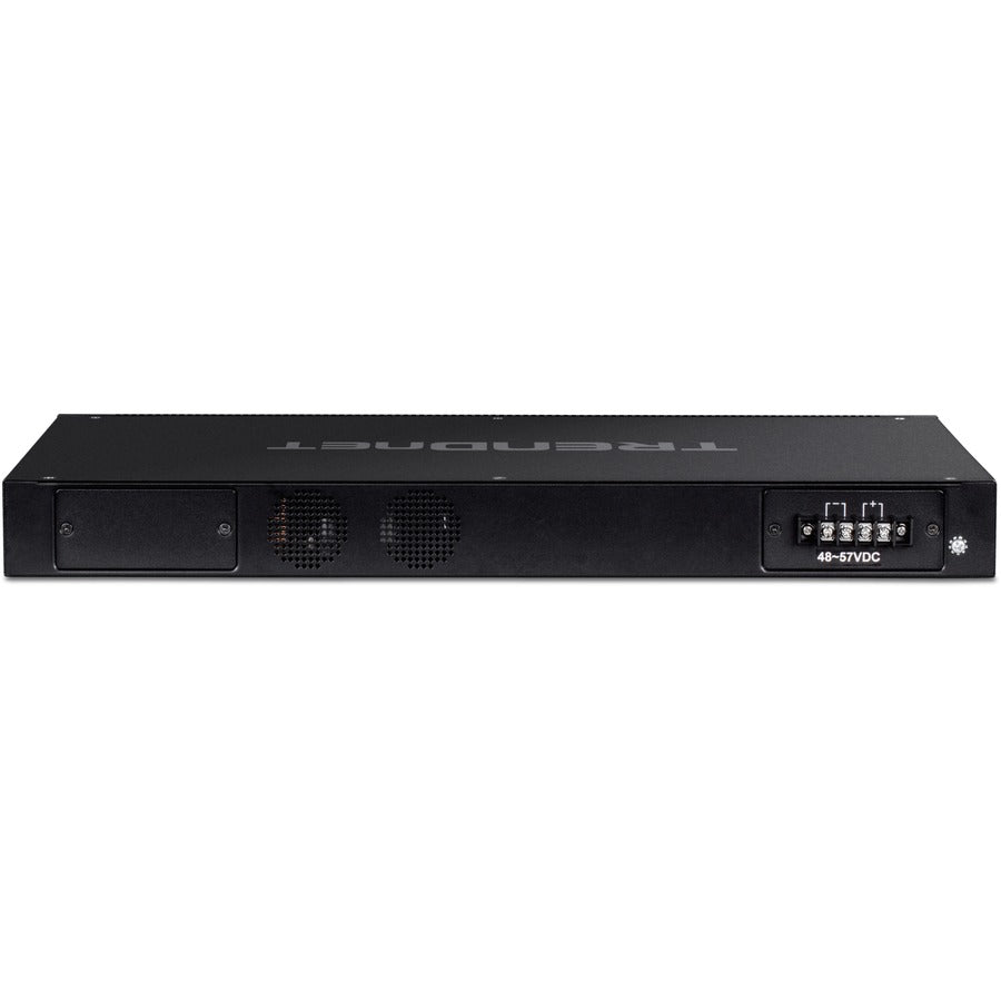 Commutateur PoE+ géré Gigabit L2 industriel à 26 ports TRENDnet ; TI-RP262i ; 1U 19 ? Montage en rack ; 24 ports Gigabit PoE+ ; 2 emplacements SFP (100/1000Base-FX) ; IP30 ; VLAN ; QoS ; Budget d'alimentation PoE de 685 W ; TI-RP262I sans ventilateur
