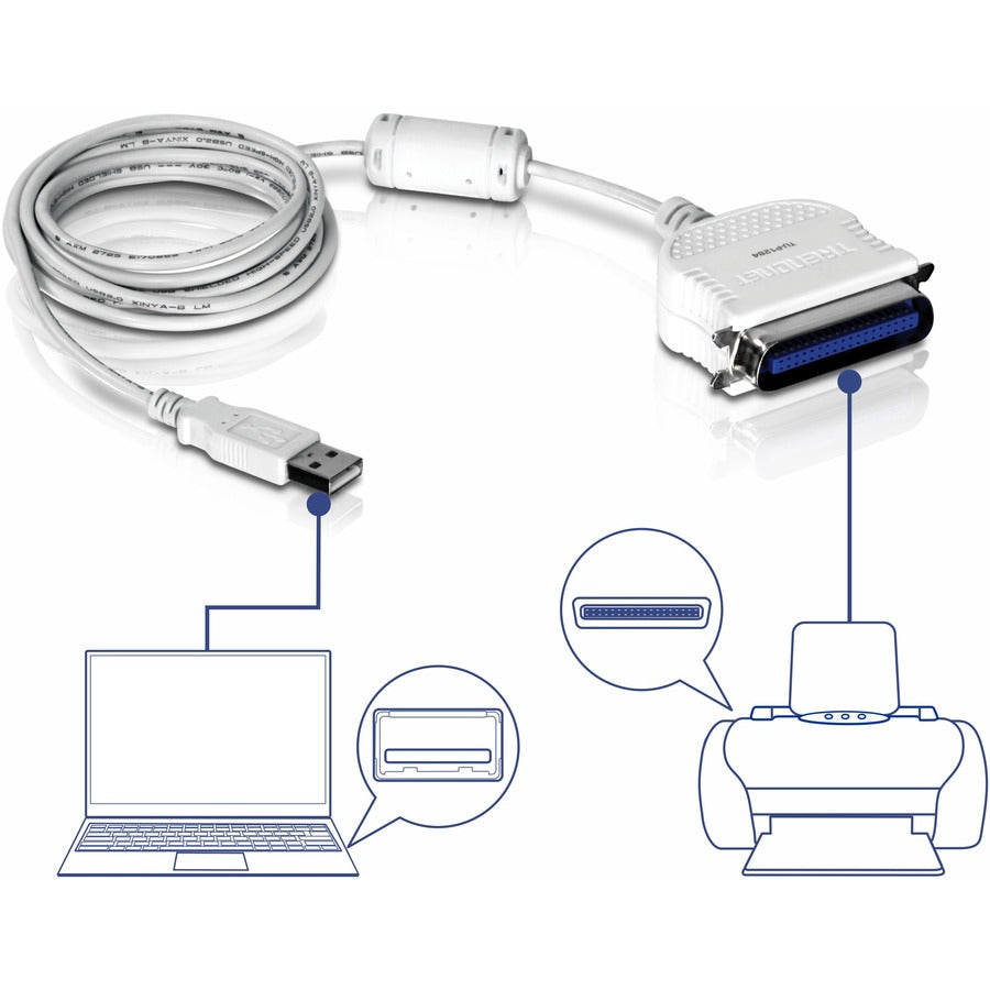 TRENDnet USB to Parallel 1284 Converter Cable, TU-P1284, USB 1.1/2.0/3.0, Windows 10/8.1/8/7, Mac OS X 10.6-10.9, 2 m (6.6 ft) Length, Connect Parallel Port Printers to a USB Port, Plug & Play TU-P1284
