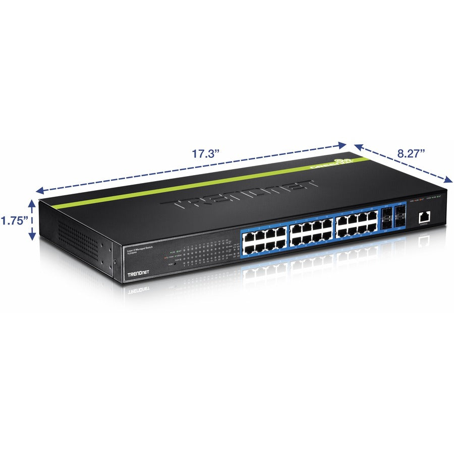 Switch TRENDnet 24 ports Gigabit Layer 2 avec 4 emplacements Mini-GBIC partagés ; Capacité de commutation de 48 Gbit/s ; SNMP ; Protection à vie ; TL2-G244 TL2-G244