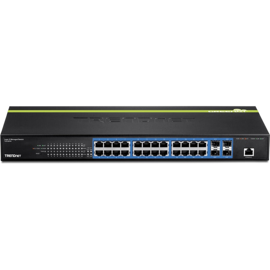 Switch TRENDnet 24 ports Gigabit Layer 2 avec 4 emplacements Mini-GBIC partagés ; Capacité de commutation de 48 Gbit/s ; SNMP ; Protection à vie ; TL2-G244 TL2-G244